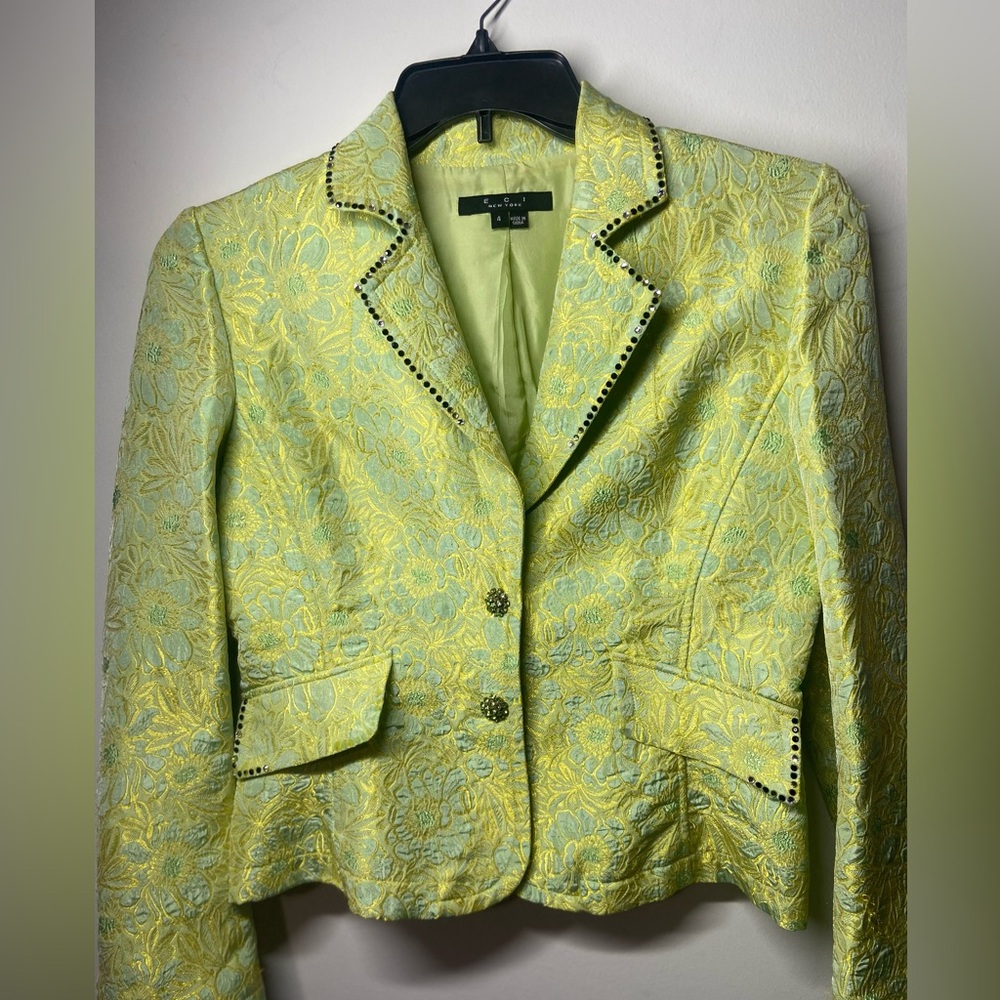 ECI Yellow Blazer with Structured Silhouette and Luxurious Fabric